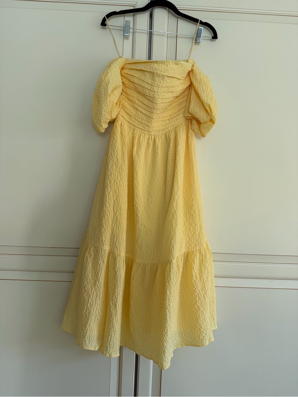 NWT Abercrombie & Fitch Emerson Off the Shoulder Yellow Midi Dress (121) - Picture 2 of 5